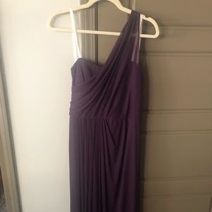 David’s Bridal Long Mesh One Shoulder—Plum